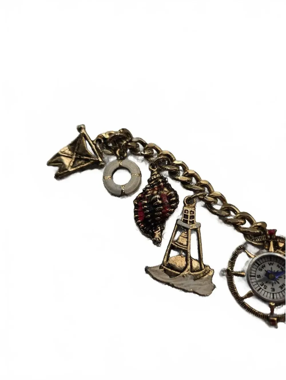 Vintage Nautical Charm Bracelet with Compass and Maritime Pendants